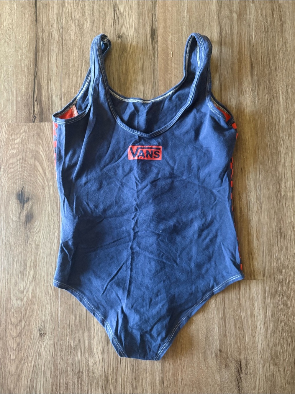 Vans Checkerboard Side Stripe Bodysuit in Navy and Red